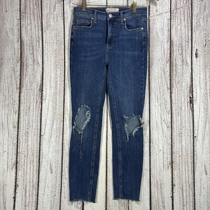 Free People Jeans Damen Größe 27 Blau Distressed Raw Hem Mid Rise Denim Hose - Bild 1 von 24