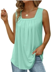 Nwt Tank Tops for Women Pleated Square Neck Sleeveless Summer Tops Curved Hem 3x - Picture 1 of 3