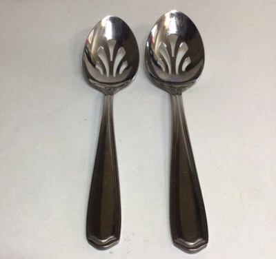 Reed And Barton Tarbor Pierced Serving Spoons Stainless Steel Set Of 2 - Image 1 of 4