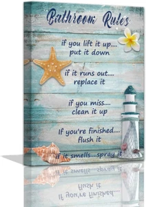 Beach Bathroom Decor Seashells Lighthouse Bathroom Decor Prints Canvas Art Funny - Picture 1 of 12