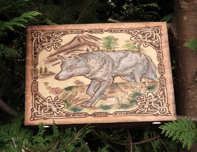 Holzkästchen Schatulle Holzkiste Kästchen Kiste Wolf Fenris Fenrir - Bild 1 von 4