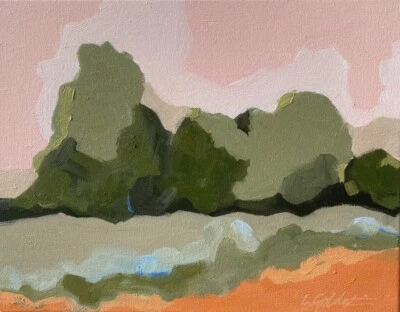 Pintura al óleo original firmada titulada cielo rosa paisaje imaginado bellas artes modernas Foto 1 de 4