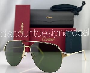 Cartier Santos Sunglasses CT0229S 002 Gold Metal Half Frame Green Lens 60mm NEW