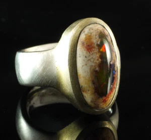 925 Sterlingsilber Ring mit Boulder Opal vergoldete Fassung Gr 54 - Bild 1 von 4