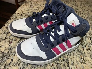 Adidas Girls PWJ 001004 Pink/Navy Blue High Top Sneakers Size 5 - Picture 1 of 9