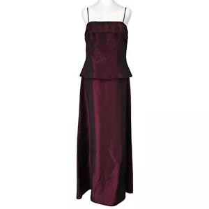 VTG Cachet Burgundy Satin Two-Piece Formal Gown Set Corset Top Whimsigoth 90s - Picture 1 of 7