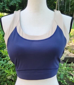Johnny Was Calme Sz XXL Endurance Color Block Racerback Sports Bra Blue/Beige - Picture 1 of 2