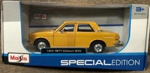 1971 Datsun 510 Yellow Maisto 1/24 Scale Diecast Model - Picture 1 of 2