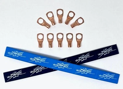 (10) 8 Gauge Copper Ring Terminals 3/8" BLACK/BLUE Heat Shrink Tubing LUGS - Image 1 of 4