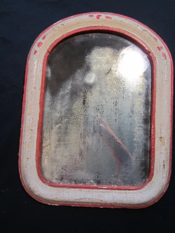 1880s-90s PRIMITIVE TOMBSTONE MIRROR: old painted red/white frame GHOSTY MIRROR Cover