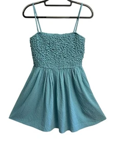 American Eagle Dress Womens Medium Teal Sleeveless Smocked Textured Mini - Picture 1 of 10