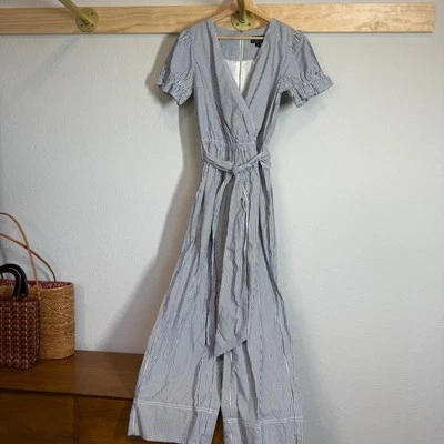 J. Macacão feminino Crew listra azul manga curta cintura amarrada tamanho 0 NOVO - Imagem 1 de 4