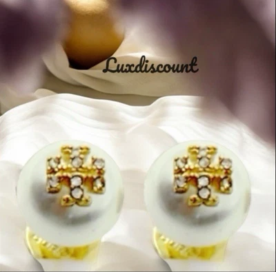 Tory Burch Kira珍珠/水晶耳钉金色 — 第 1/4 张图片