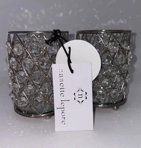 Nanette Lepore 3,5" x 5" SUPER BLING Kristall Kerzenhalter Mittelstücke Dekor - Bild 1 von 9