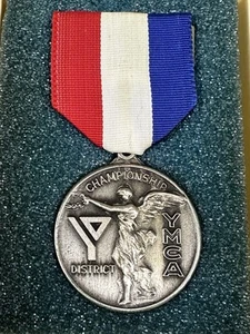 Vintage 1980s YMCA Swimming District Championship Silver Medal With Case - Picture 1 of 1