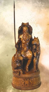 Odin Viking God Statue Norse Allfather Wood Carving Runes Asatru Decor 10" - Picture 1 of 9