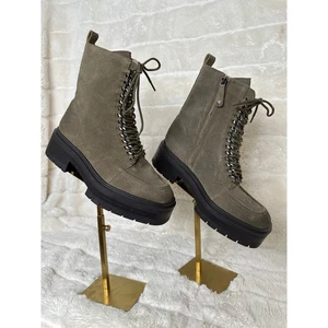Sam Edelman 8 Lovrin Combat Lug Suela Festival Grueso Con Cordones Botín Gamuza Oliva  - Imagen 1 de 4