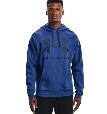 Under Armour UA Rival Fleece Big Logo Hoodie Blue Kapuzenpullover Sport Fitness