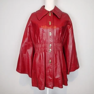 vtg Burgundy Red Leather Cape Jacket coat 60/70s Toggle Front - Picture 1 of 19