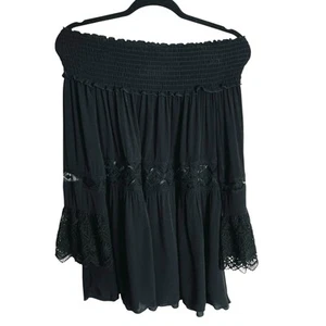 Jens Pirate Booty Off Shoulder Blouse Top Womens S Black Tiered Lace Fairy Goth - Picture 1 of 9