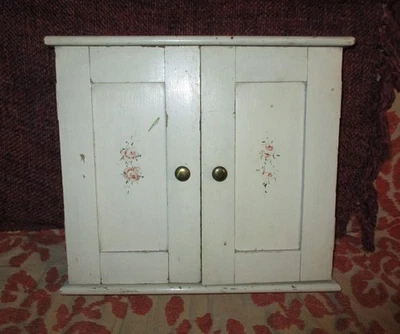 Antique Shabby White Wood Farmhouse Cupboard Chippy Spice Medicine Cabinet 1920 - Image 1 of 4