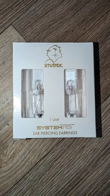 Sistema Studex de oro blanco de 14kt 75 sistema de perforación de oreja rosa Foto 1 de 3