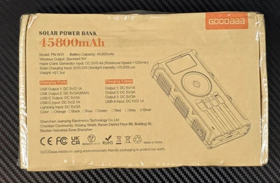 GooDaaa Solar Power Bank 45800mAh Built in Hand Crank Fast Charging Silver *Read - Image 1 of 4