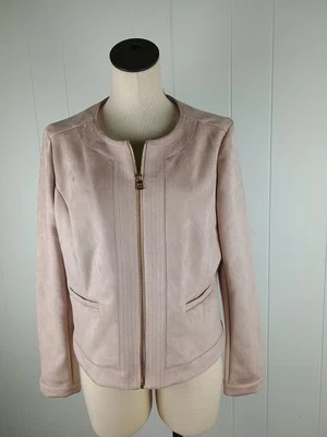 Jaqueta Andrew Marc New York Feminina Bege Camurça Falsa Tamanho G Ouro Rosado Zíper - Imagem 1 de 4