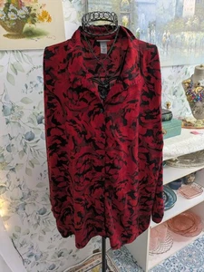 Camicetta Catherine's donna taglie forti 4X rossa nera floreale manica lunga - Foto 1 di 4