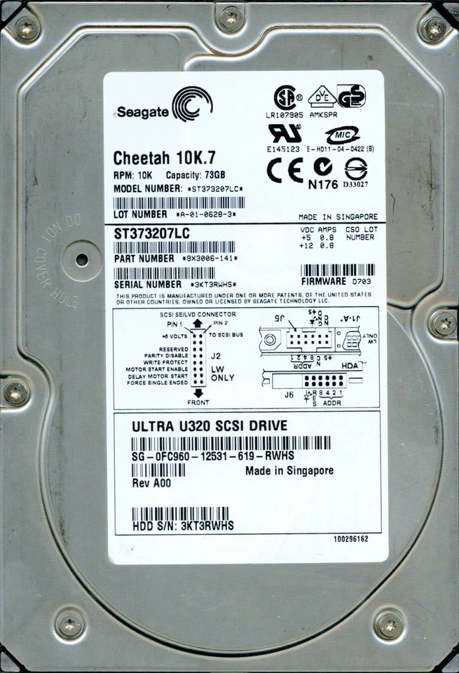 ST373207LC P/N: 9X3006-141 F/W: D703 SEAGATE SCSI 73GB - Image 1 of 1