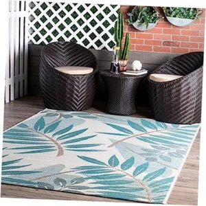 Outdoor Trudy Area Rug, 5x8 5 x 8 Feet Turquoise - Picture 1 of 7