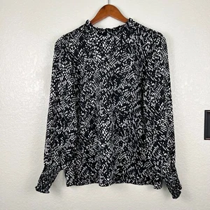 Maison d'Amelie Paris Top Damen L Schwarz Geometrisches Muster Langarm Bluse - Bild 1 von 7