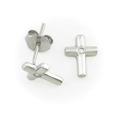 Luccicante 10mm Croce Zirconia Cubica Post Orecchini - Nuovo - Immagine 1 di 4