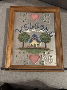 Vintage Welcome Home Colorful Tin Wall Art Artist Ann Snider Wood frame - Picture 1 of 4
