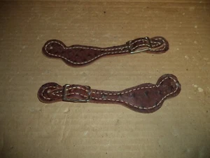 Youth / Ladies Leather Spur Straps     Ostrich Look Leather/ brown - Picture 1 of 2