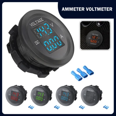 DC 12V-24V Auto Motorrad Dual LED Voltmeter Amperemeter Digitalanzeige Amp Volt - Bild 1 von 4