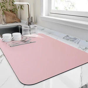 Pink Dish Drying Mat 18"x32" - Super Absorbent, Non-Slip, Easy to Clean - Picture 1 of 13