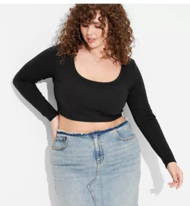 Women's Long Sleeve Scoop Neck ButterBliss Top - Wild Fable 1X Black - Picture 1 of 3
