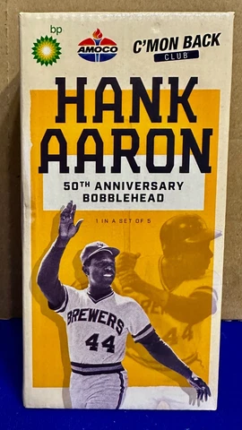 Milwaukee Brewers Braves Hank Henry Aaron 50th Anniversary Bobblehead W/Box Cover