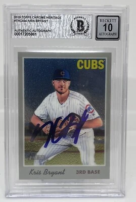 KRIS BRYANT SIGNED 2019 TOPPS CHROME HERITAGE BASEBALL CARD BECKETT BAS 10 AUTO - Image 1 of 2