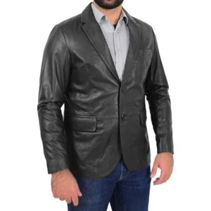 Blazer de cuero para hombre 100 % puro suave negro piel de cordero abrigo blazer - Imagen 1 de 9