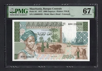 Mauritania 1000 Ouguiya 1977 P3c S/N 008938 Uncirculated Graded 67 - Image 1 of 2