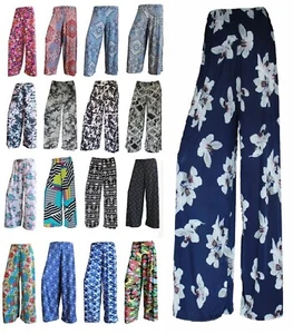 Women's Ladies Plus Size Plain Palazzo Wide Leg Flared Trousers Legging Pants UK - Picture 1 of 18