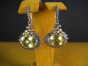BARBARA BIXBY LIMON QUARTZ DANGLE OVAL FLOWER EARRINGS GEMSTONE Designer Gift - Picture 1 of 1
