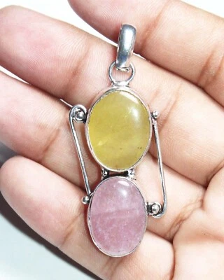 Piedras preciosas de cuarzo rosa calcita amarilla hechas a mano colgante joyería tamaño 1,5 pulgadas Foto 1 de 4