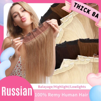 THICK Clip In Remy 100% Human Hair Extensions Full Head Weft One Piece burgundy - Image 1 of 4