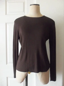 LAUREN Ralph Lauren Brown 100% Spun Silk Knit Round Neck Long Sleeve Sweater - M - Picture 1 of 8