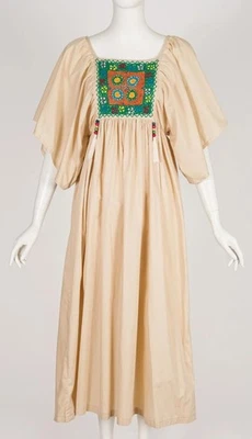 Vestido vintage Maskit años 70 bordado babero algodón crudo manga ángel talla XS Foto 1 de 4