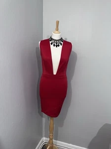 Edge Street Red Bodycon Deep V-Neck Mini Dress Asymmetric Hem Uk10 - Picture 1 of 13
