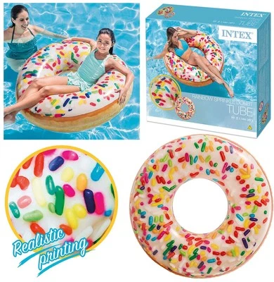 Intex Schwimmreifen Donut Streusel 99 cm XXL Schwimmring Luftmatratze Regenbogen - Bild 1 von 4
